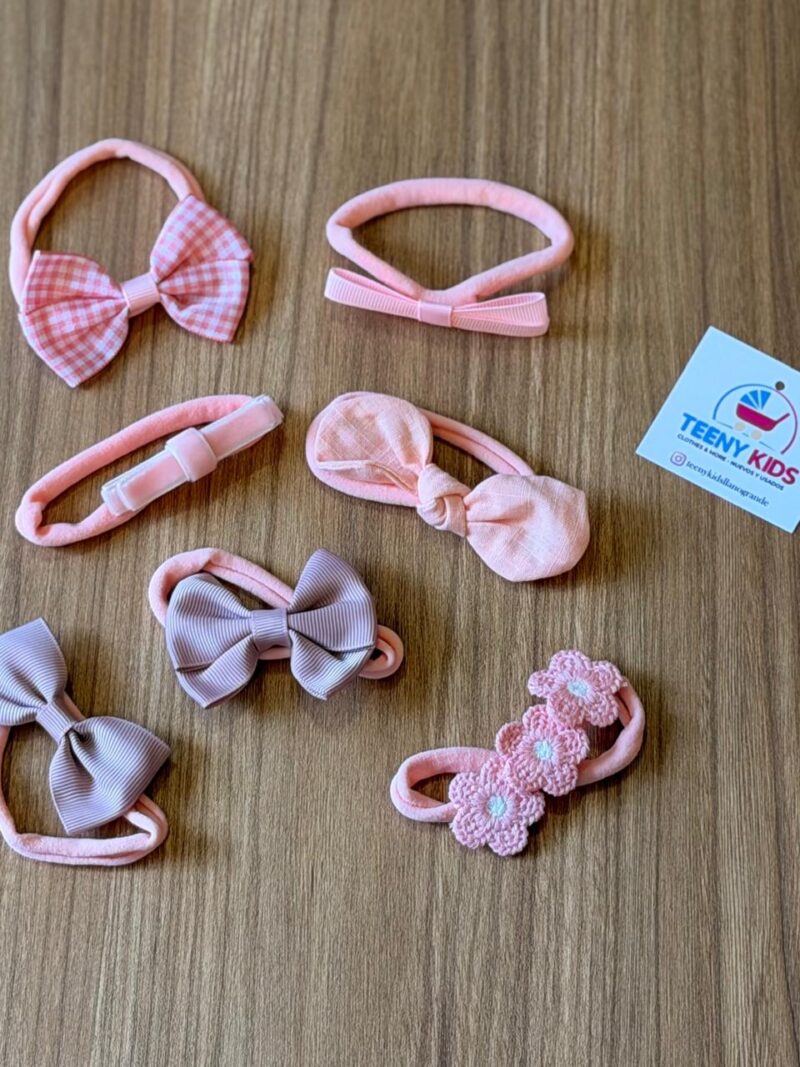 Set balacas moños x7 rosadas
